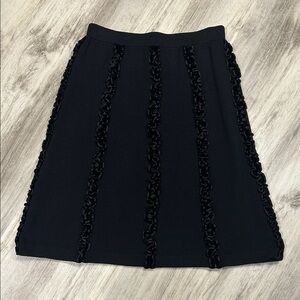 Vintage St. John by Marie Gray Black Knit Skirt Textured Velvet Ribboned Stripes